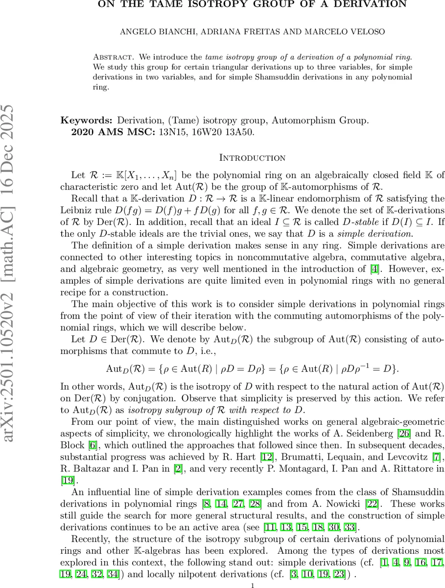 On the tame isotropy group of a derivation