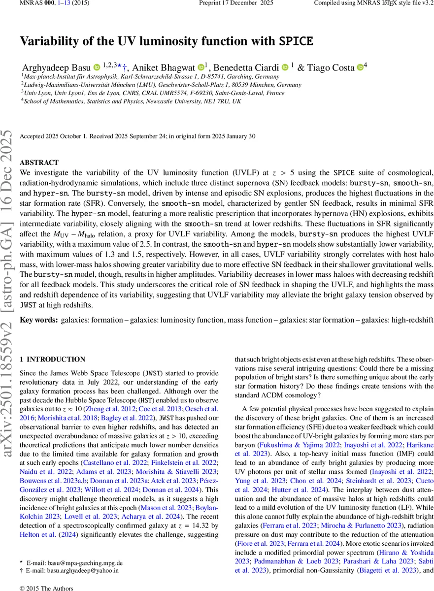 Variability of the UV luminosity function with SPICE