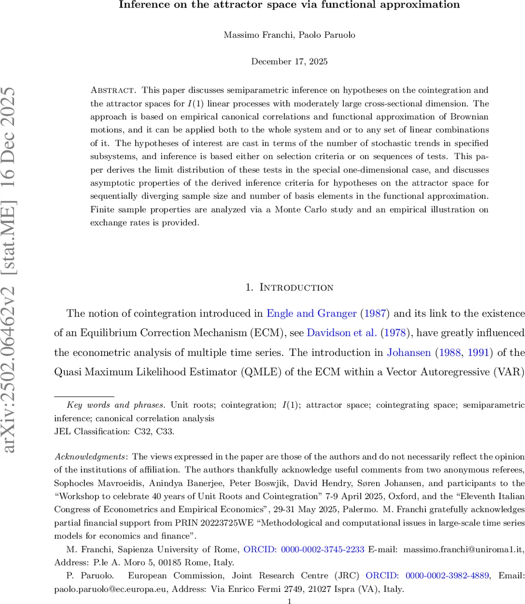 Inference on the attractor spaces via functional approximation