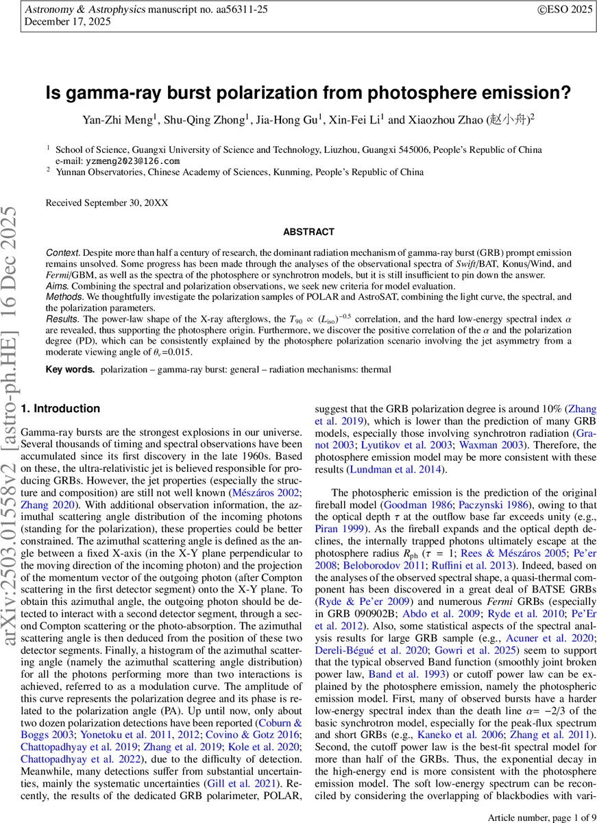 Is gamma-ray burst polarization from photosphere emission?