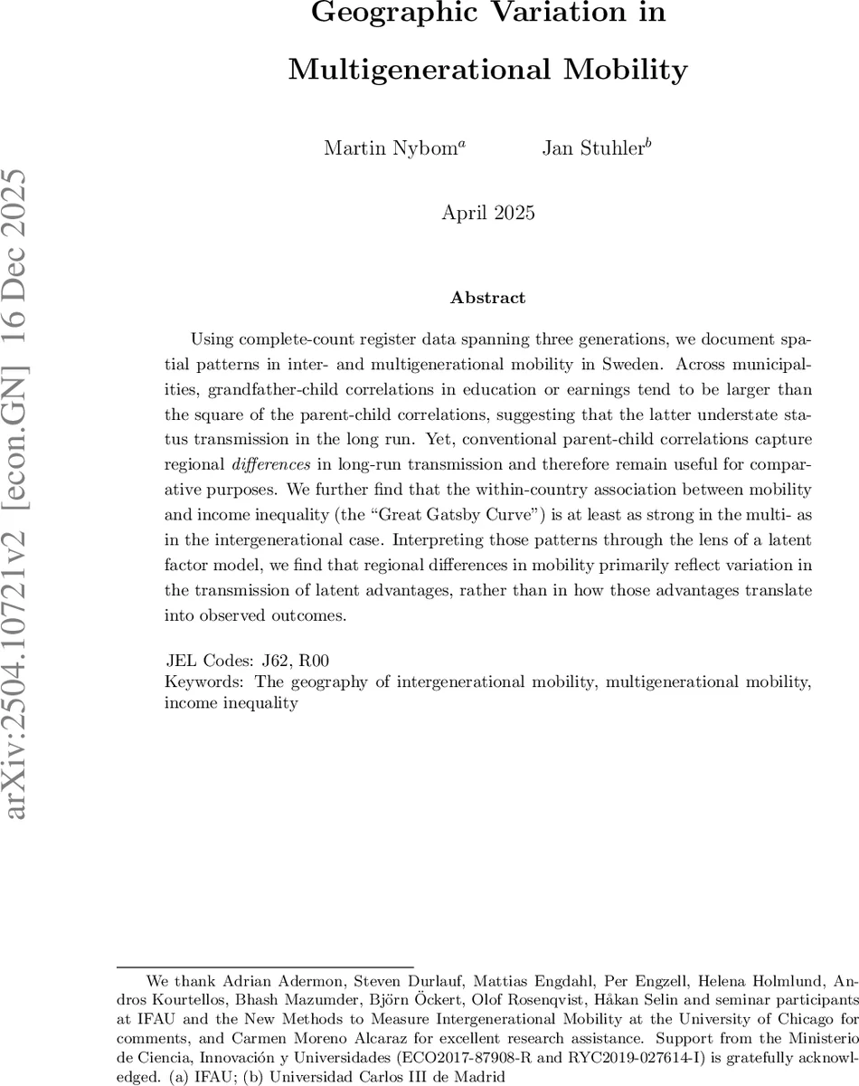 Geographic Variation in Multigenerational Mobility