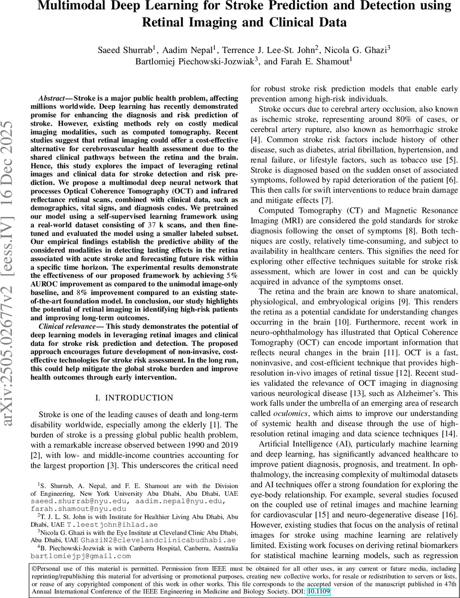 Multimodal Deep Learning for Stroke Prediction and Detection using Retinal Imaging and Clinical Data
