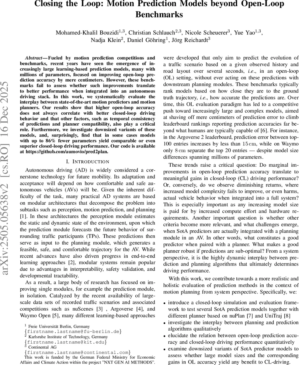 Closing the Loop: Motion Prediction Models beyond Open-Loop Benchmarks