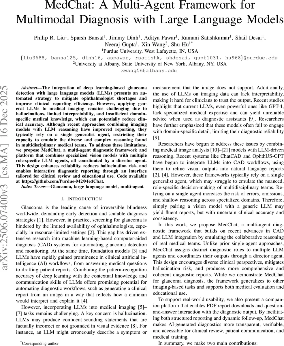 MedChat: A Multi-Agent Framework for Multimodal Diagnosis with Large Language Models