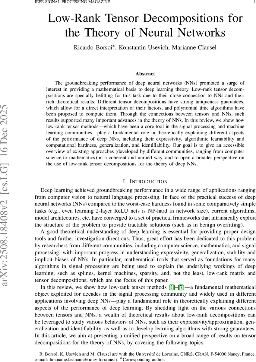 Low-Rank Tensor Decompositions for the Theory of Neural Networks
