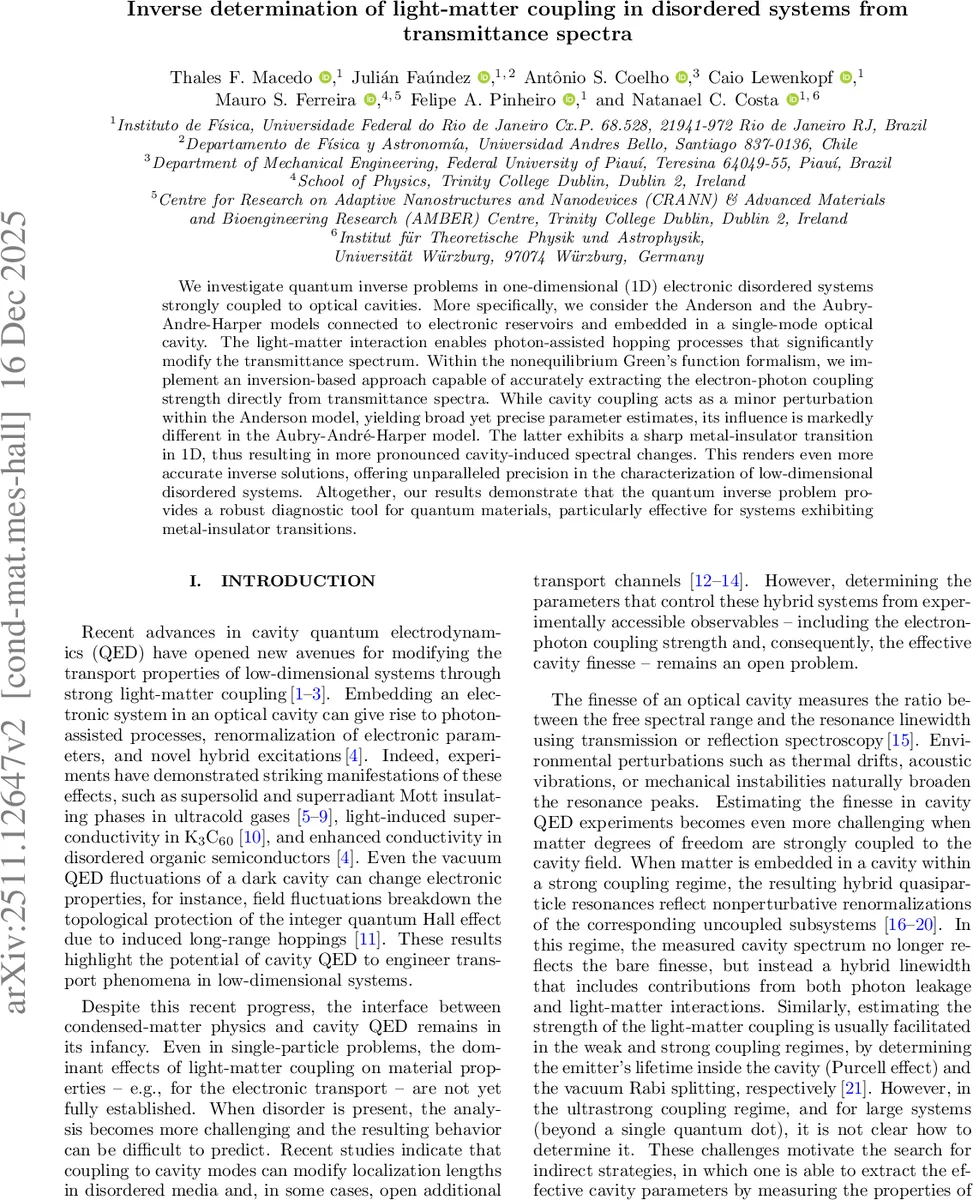 Inverse determination of light-matter coupling in disordered systems from transmittance spectra