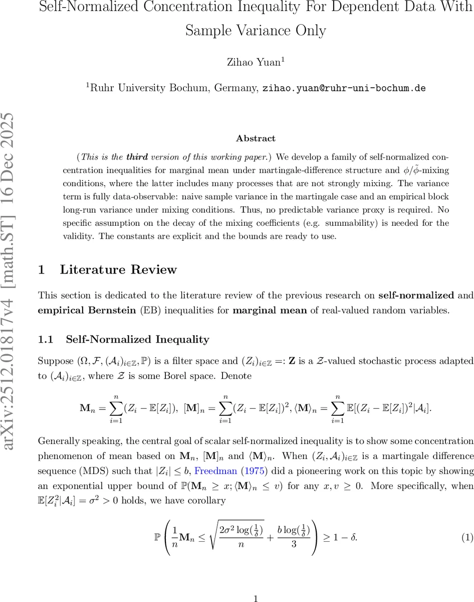 Self-Normalized Concentration Inequalities of Marginal Mean with Sample Variance Only