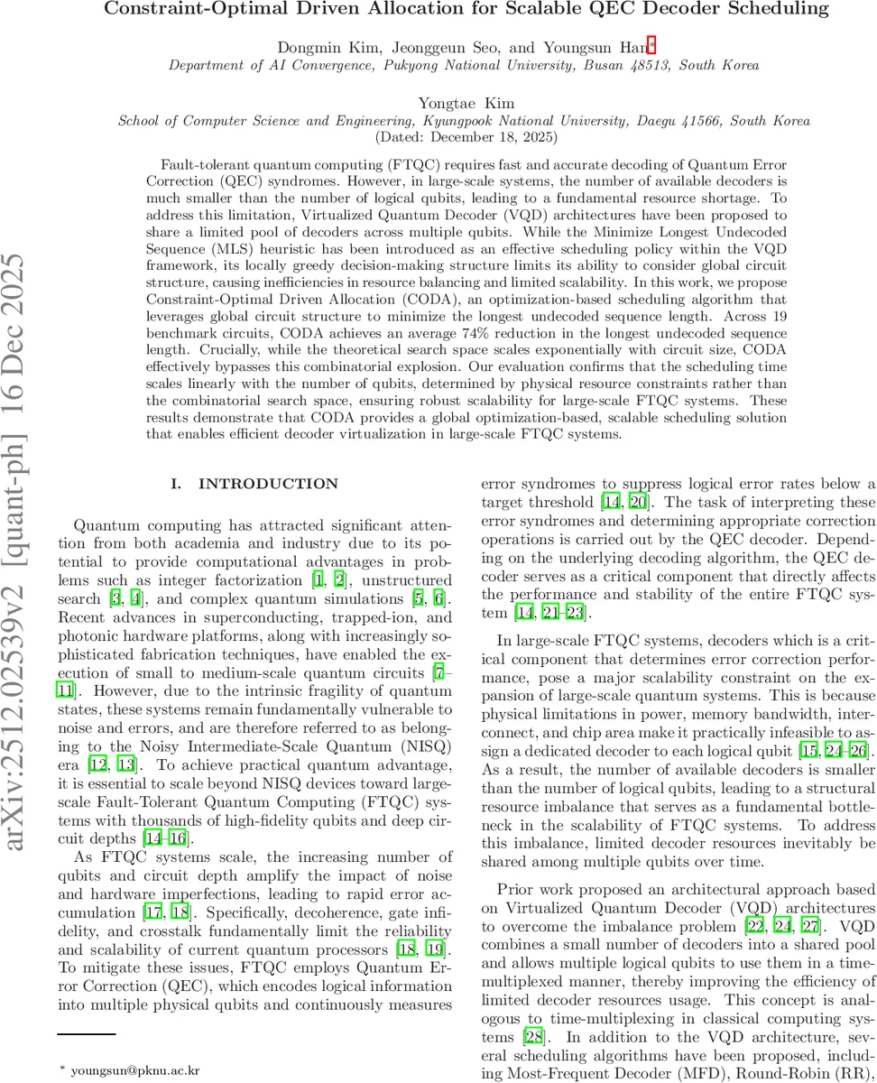 Constraint-Optimal Driven Allocation for Scalable QEC Decoder Scheduling