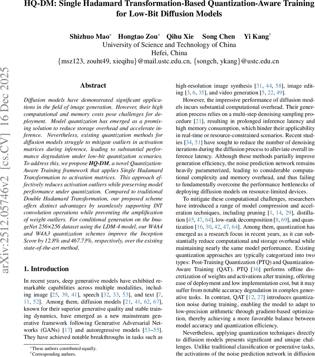 HQ-DM: Single Hadamard Transformation-Based Quantization-Aware Training for Low-Bit Diffusion Models