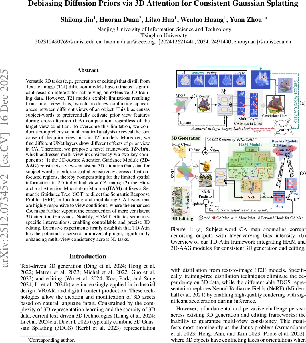 Debiasing Diffusion Priors via 3D Attention for Consistent Gaussian Splatting