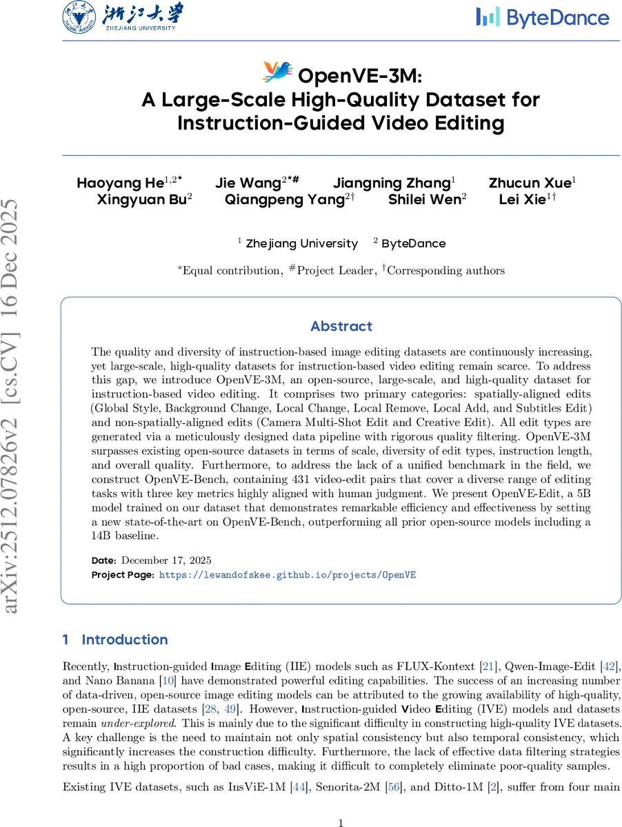 OpenVE-3M: A Large-Scale High-Quality Dataset for Instruction-Guided Video Editing