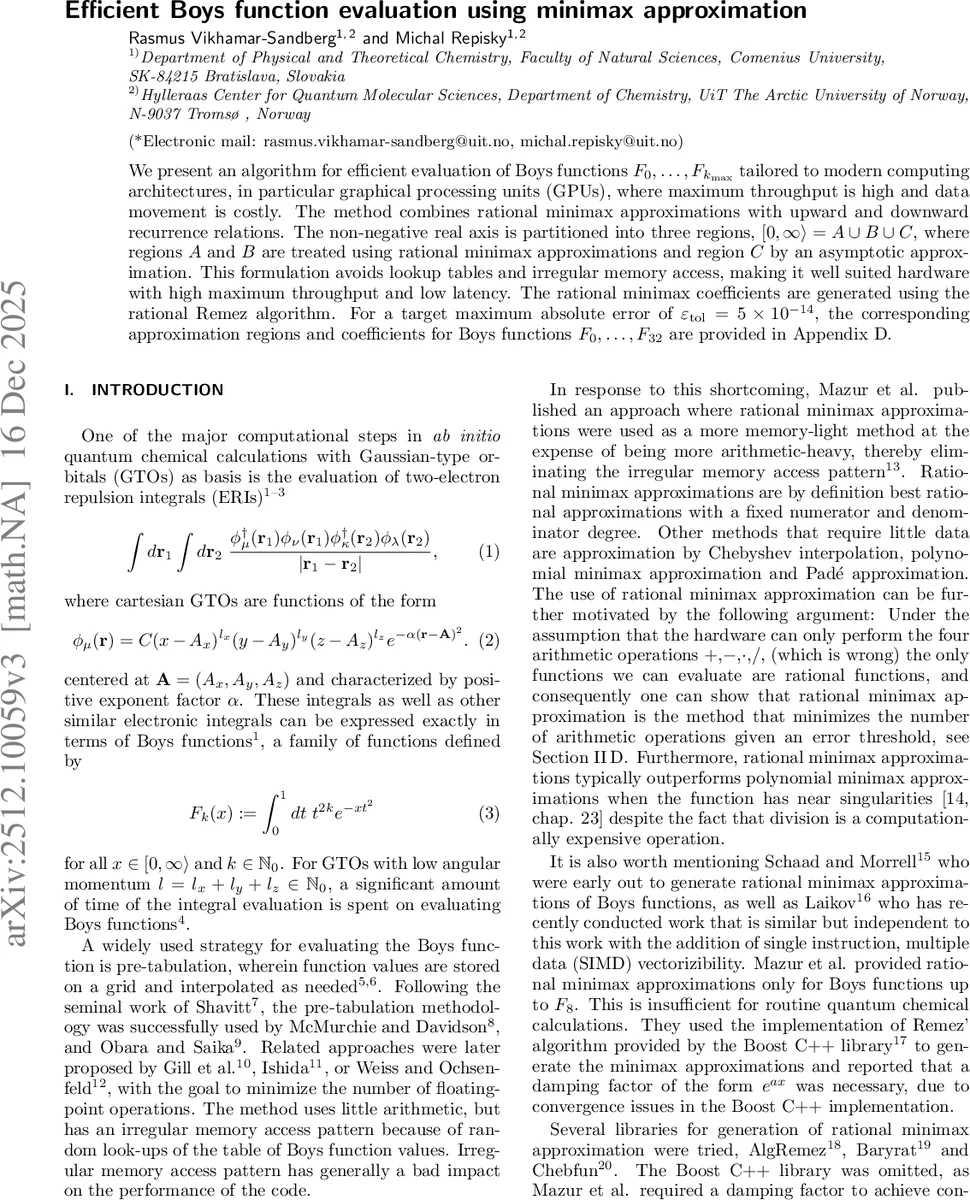 Efficient Boys function evaluation using minimax approximation