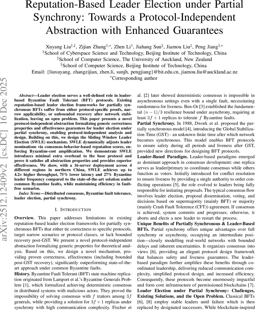 Reputation-Based Leader Election under Partial Synchrony: Towards a Protocol-Independent Abstraction with Enhanced Guarantees