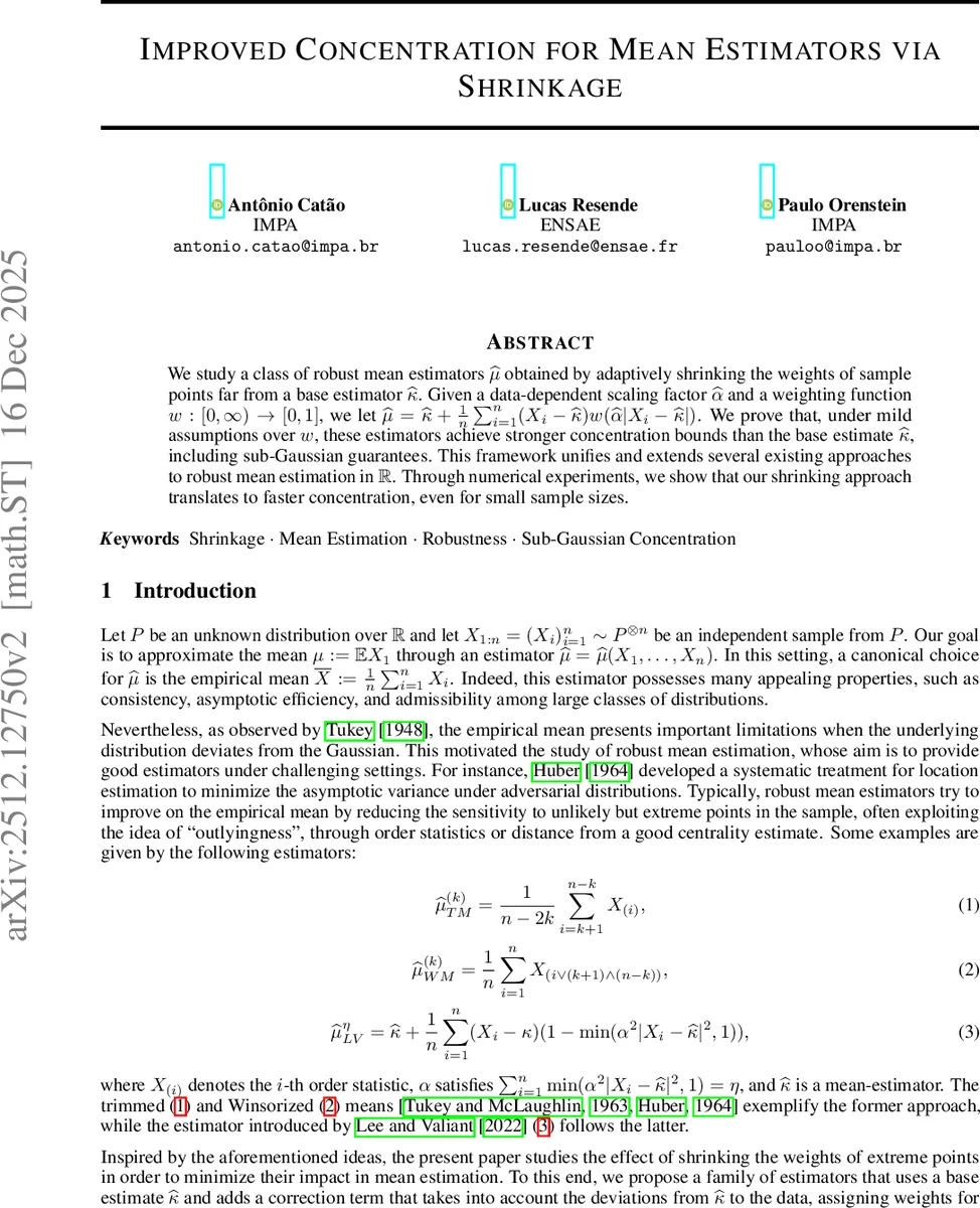 Improved Concentration for Mean Estimators via Shrinkage