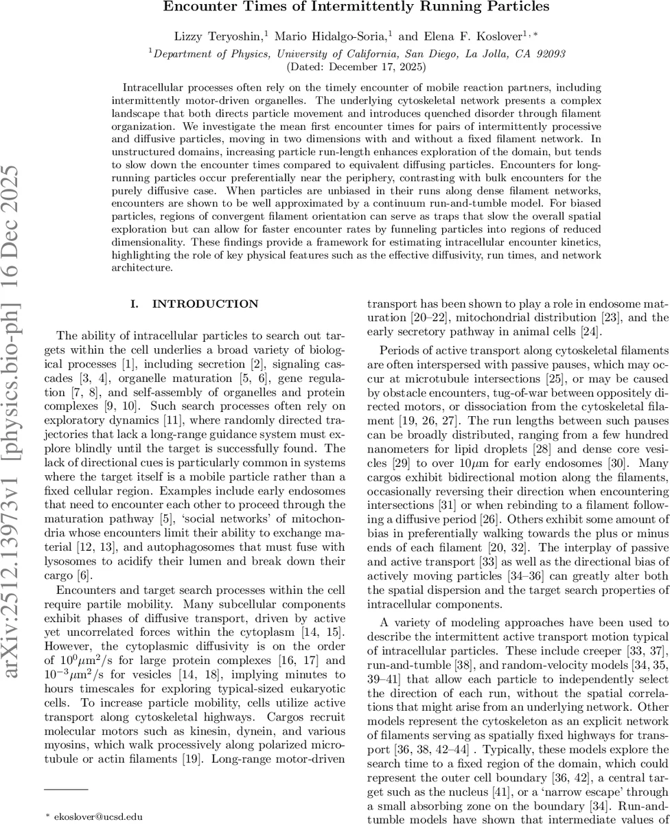 Encounter Times of Intermittently Running Particles
