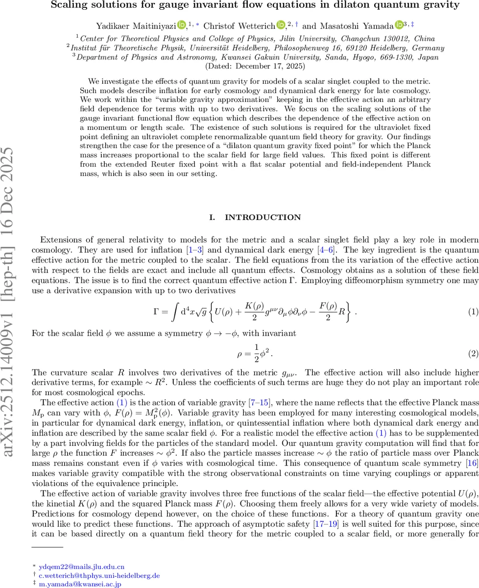 Scaling solutions for gauge invariant flow equations in dilaton quantum gravity