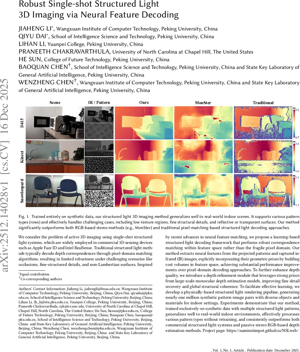 Robust Single-shot Structured Light 3D Imaging via Neural Feature Decoding