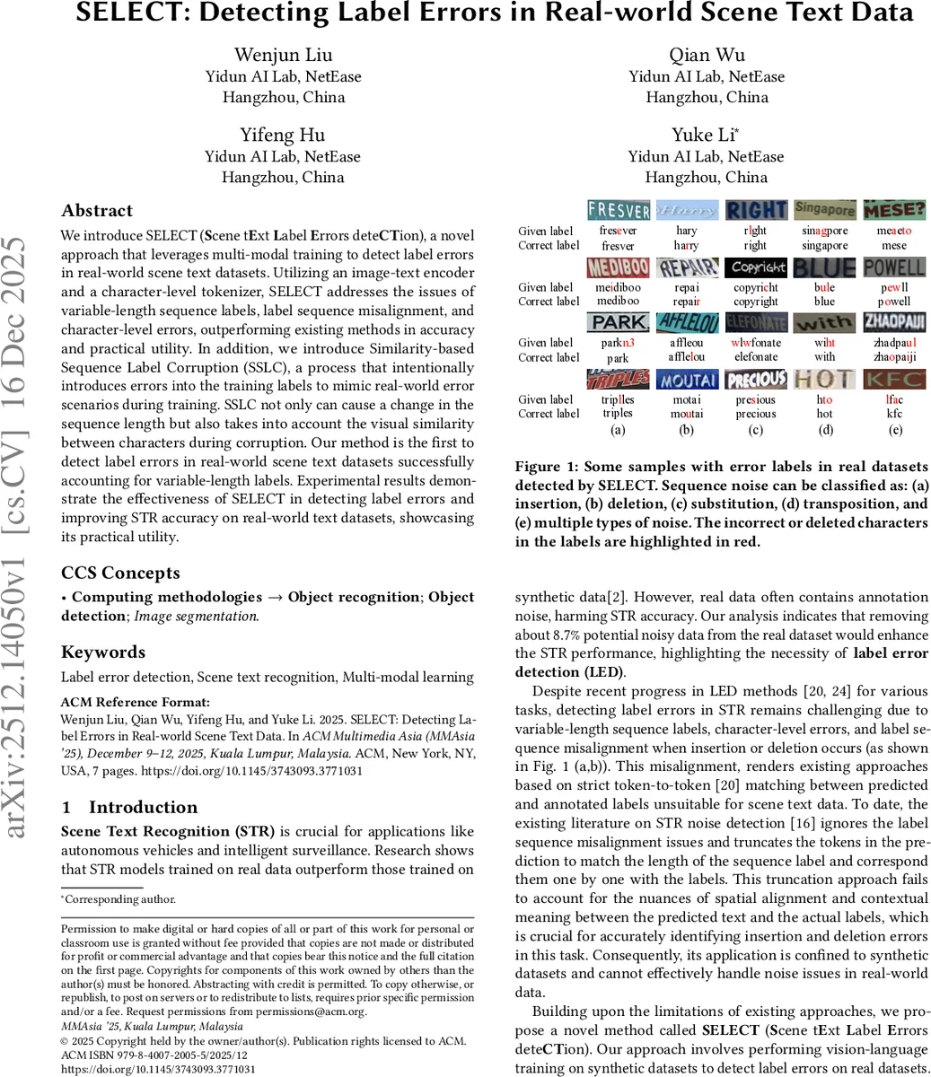 SELECT: Detecting Label Errors in Real-world Scene Text Data