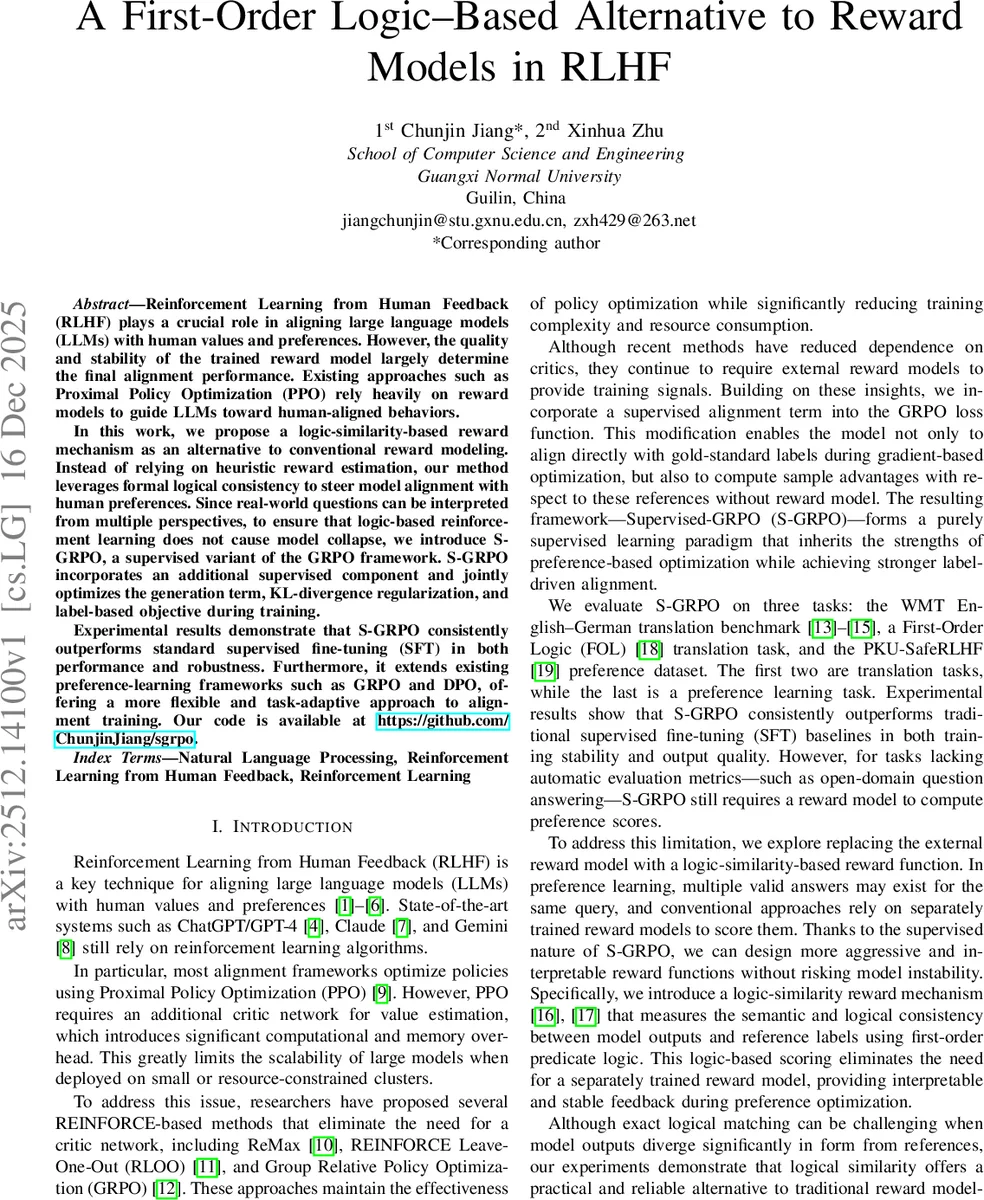 A First-Order Logic-Based Alternative to Reward Models in RLHF
