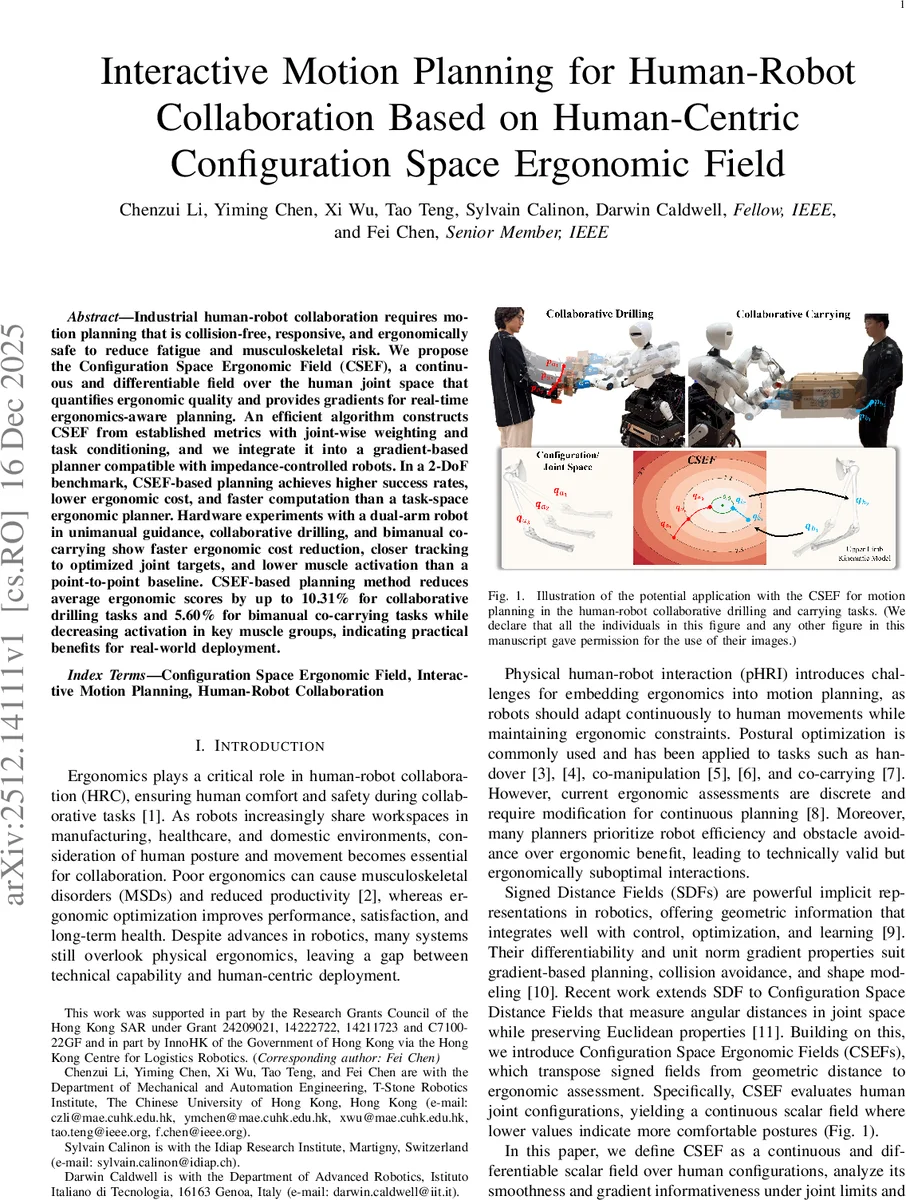 Interactive Motion Planning for Human-Robot Collaboration Based on Human-Centric Configuration Space Ergonomic Field