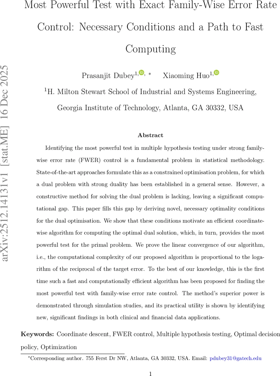Most Powerful Test with Exact Family-Wise Error Rate Control: Necessary Conditions and a Path to Fast Computing