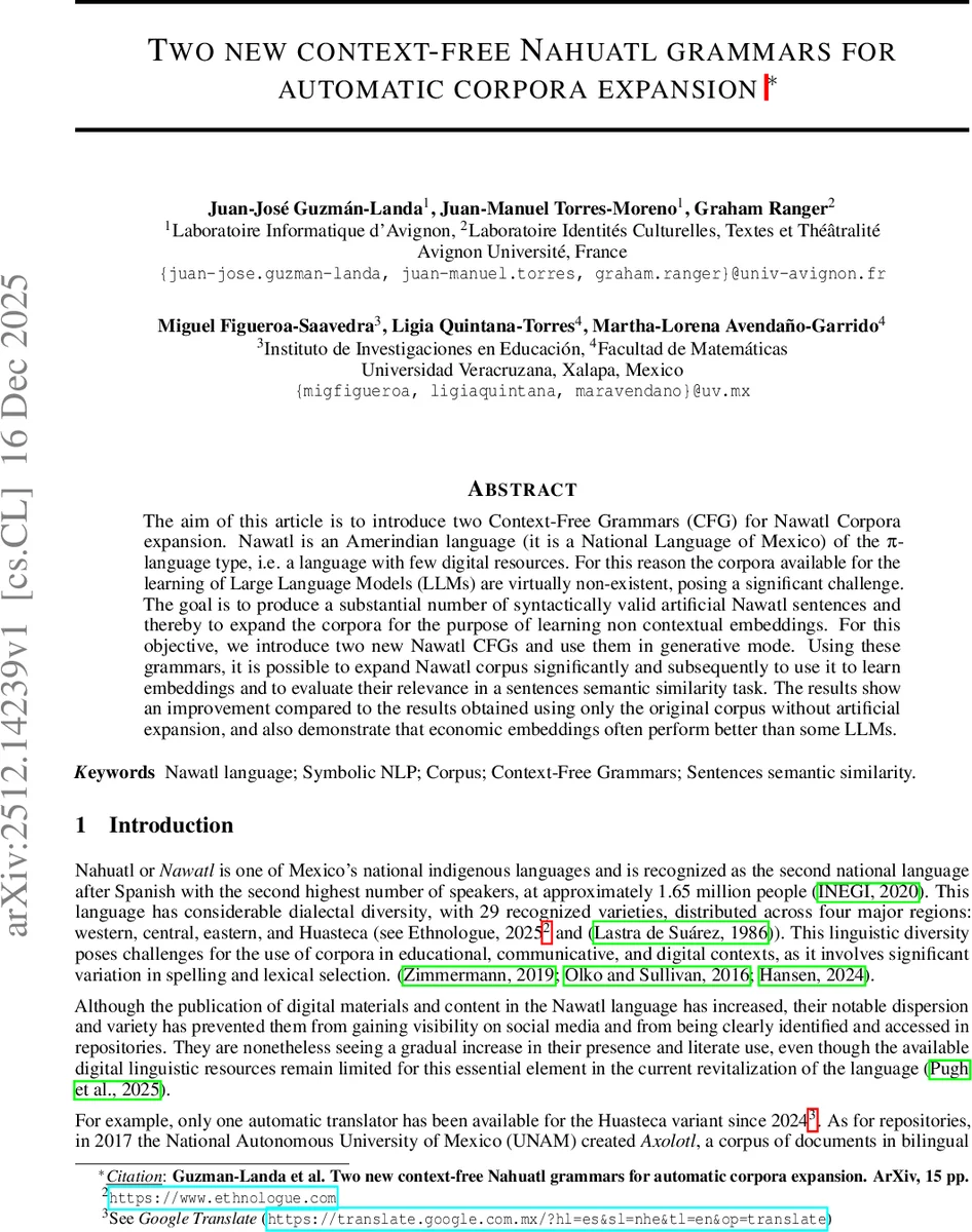 Two CFG Nahuatl for automatic corpora expansion