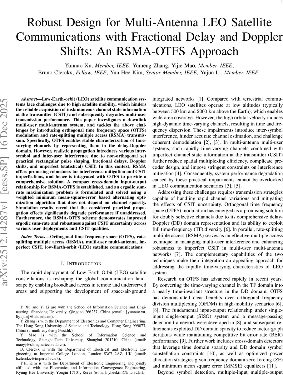 Robust Design for Multi-Antenna LEO Satellite Communications with Fractional Delay and Doppler Shifts: An RSMA-OTFS Approach