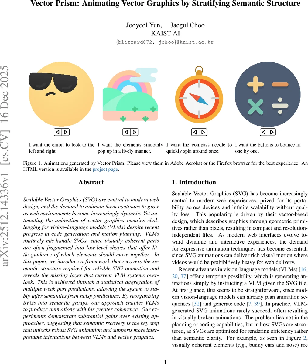 Vector Prism: Animating Vector Graphics by Stratifying Semantic Structure