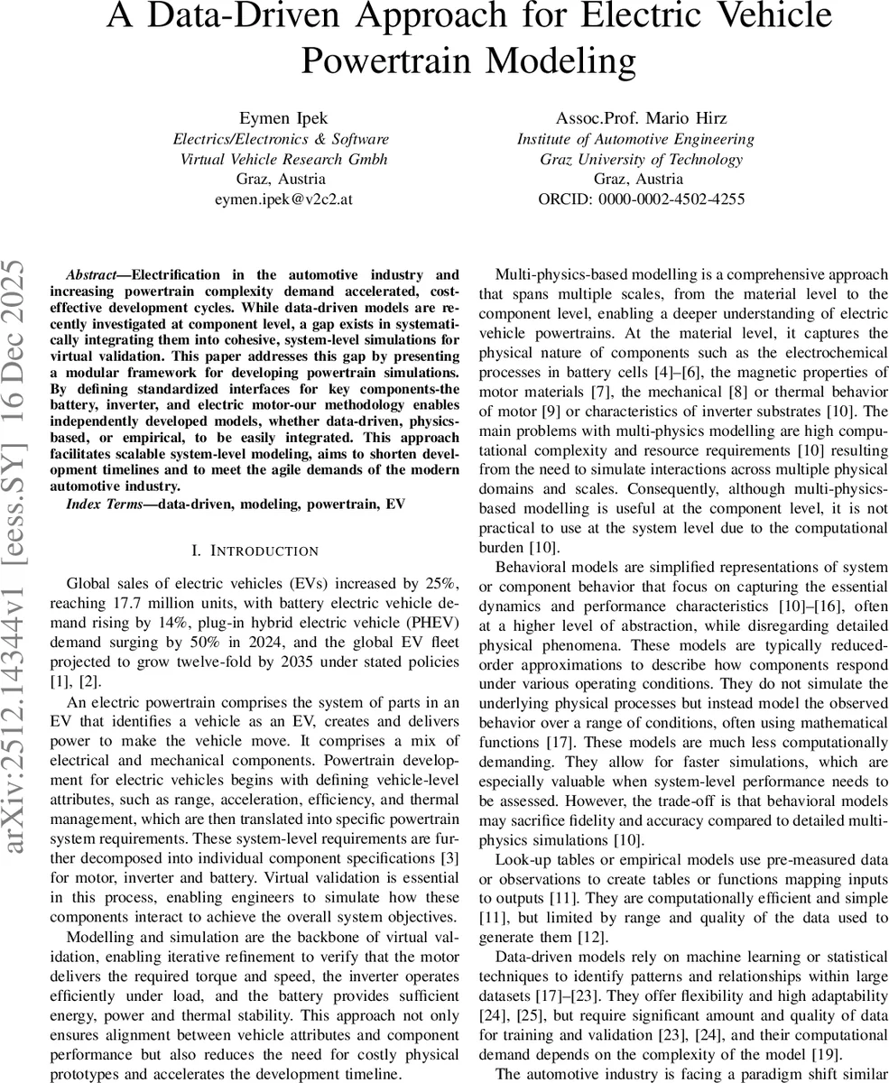 A Data-Driven Approach for Electric Vehicle Powertrain Modeling