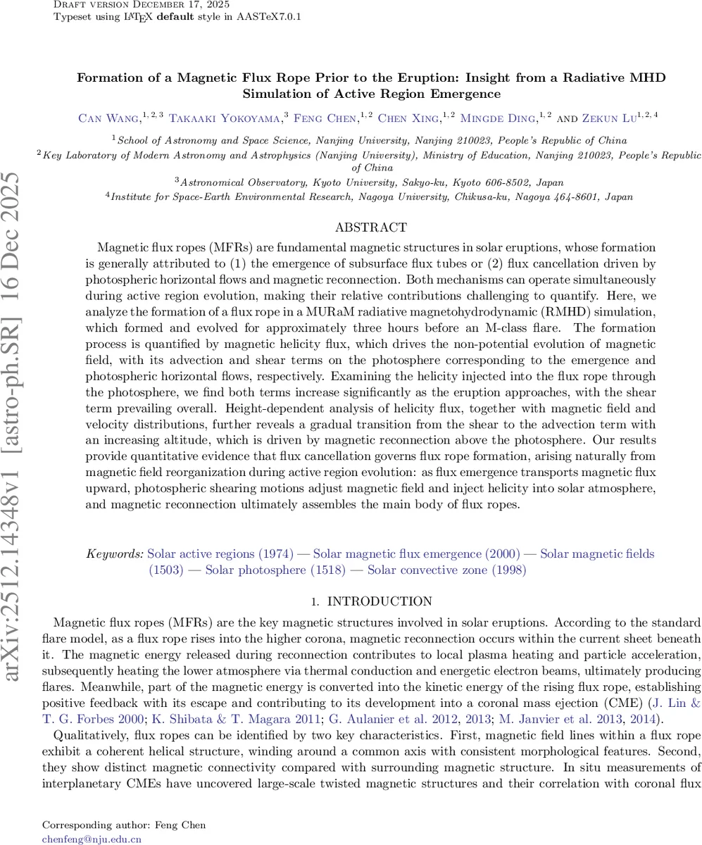 Formation of a Magnetic Flux Rope Prior to the Eruption: Insight from a Radiative MHD Simulation of Active Region Emergence