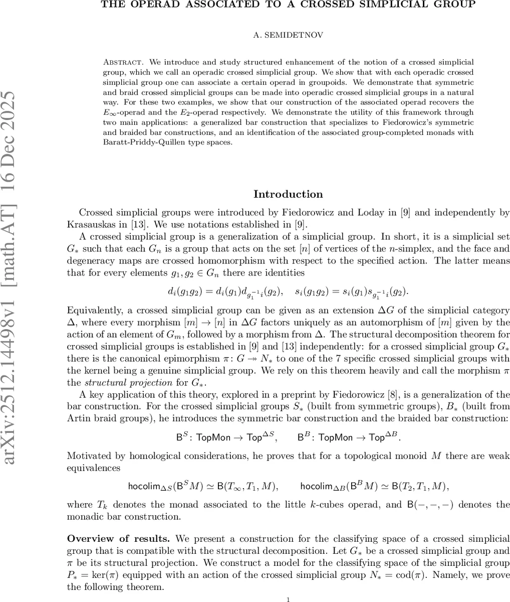 The operad associated to a crossed simplicial group