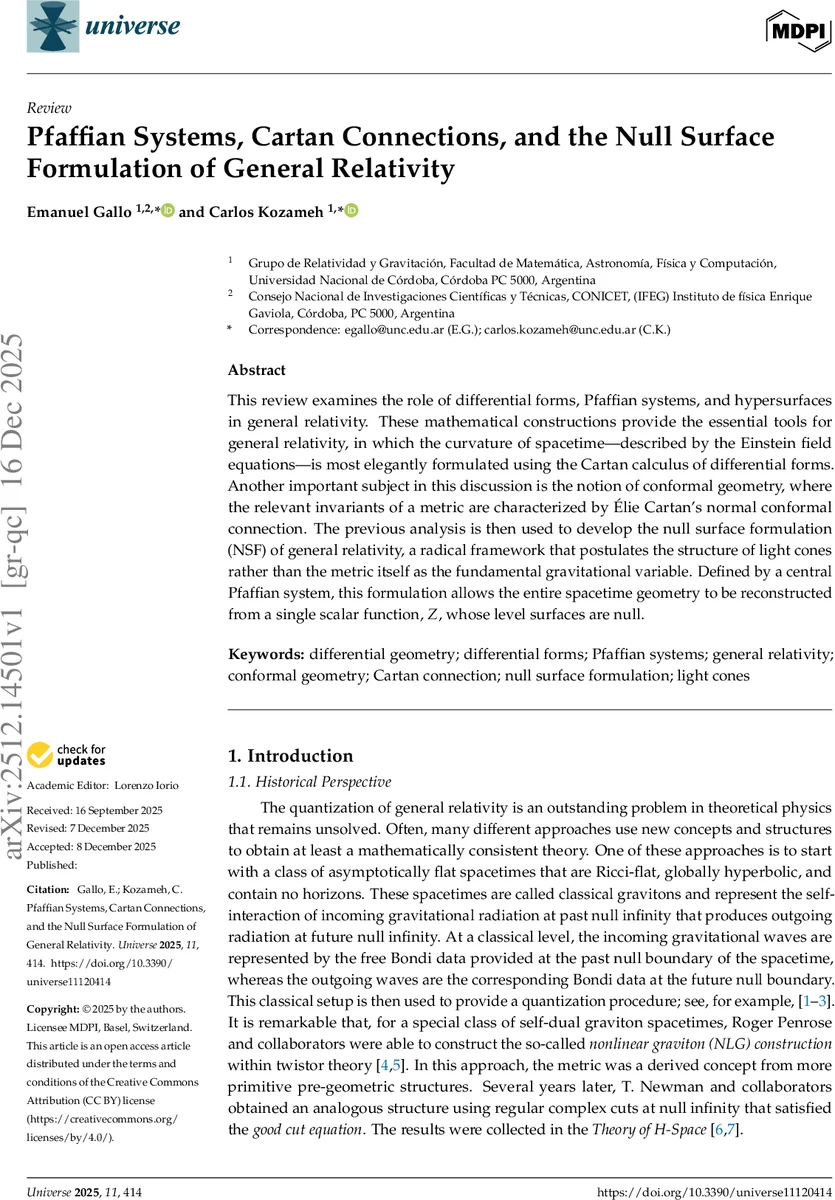 Pfaffian Systems, Cartan Connections, and the Null Surface Formulation of General Relativity