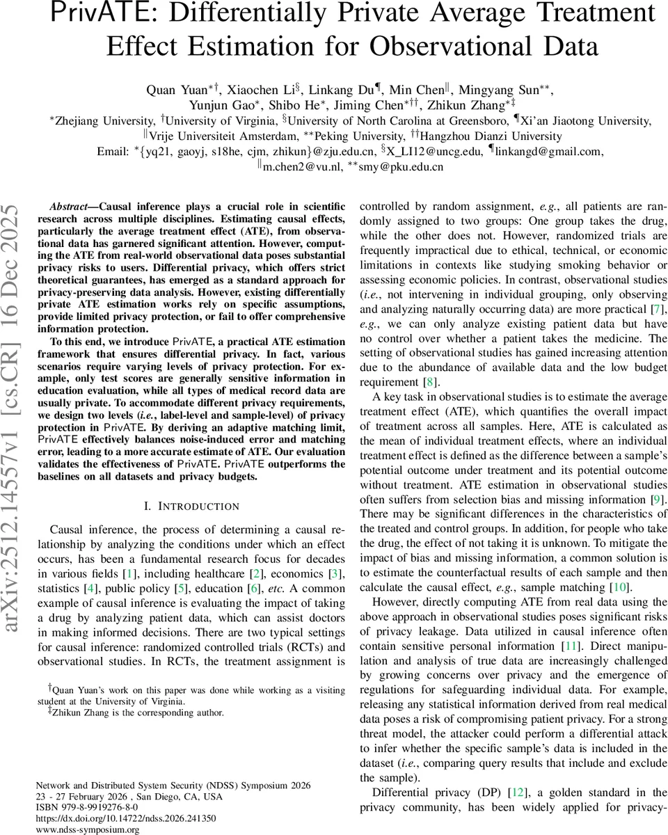 PrivATE: Differentially Private Average Treatment Effect Estimation for Observational Data