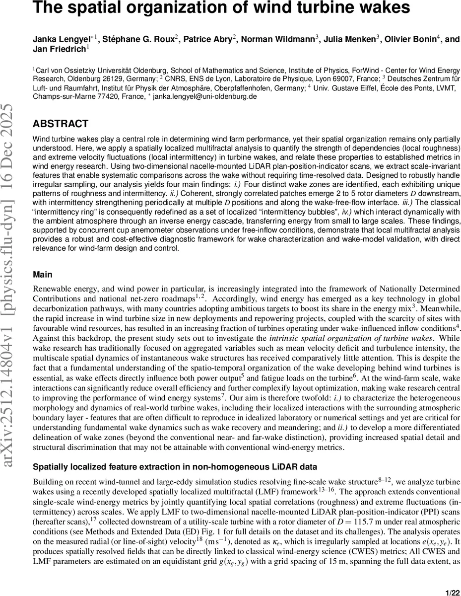 The spatial organization of wind turbine wakes