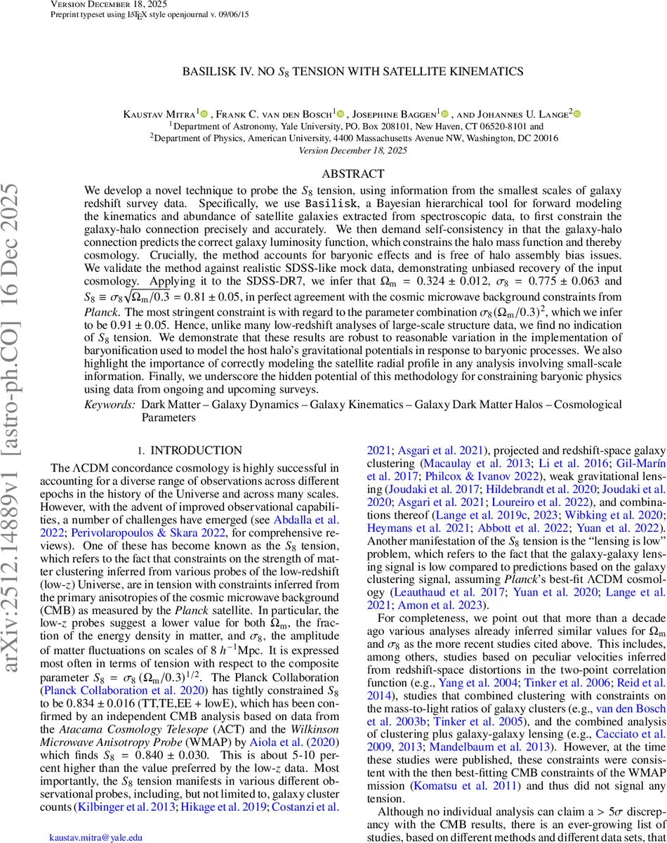 BASILISK IV. No $S_8$ Tension with Satellite Kinematics