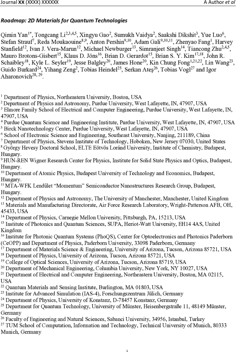 Roadmap: 2D Materials for Quantum Technologies