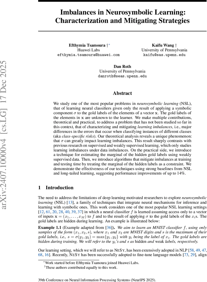 Imbalances in Neurosymbolic Learning: Characterization and Mitigating Strategies