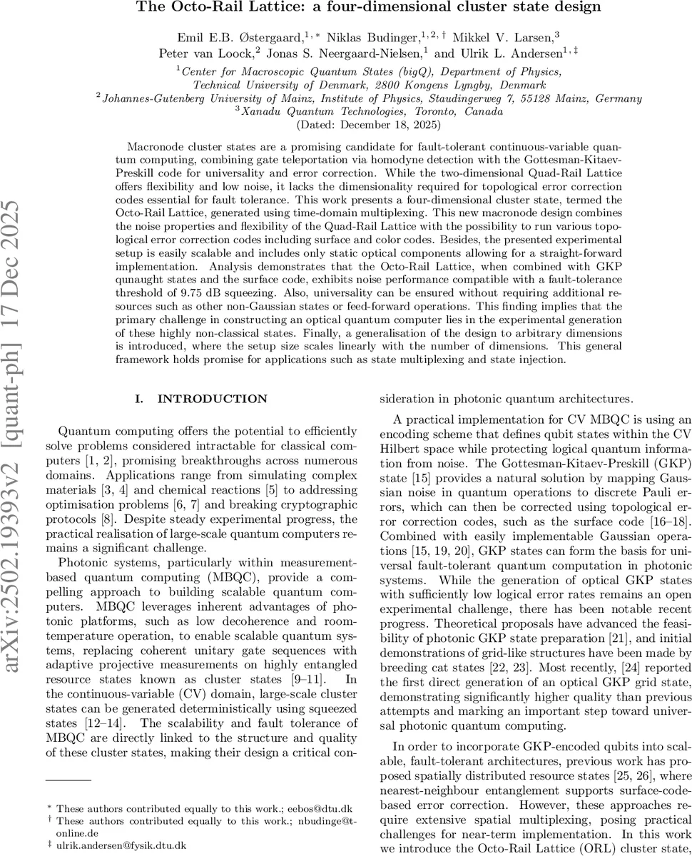 The Octo-Rail Lattice: a four-dimensional cluster state design