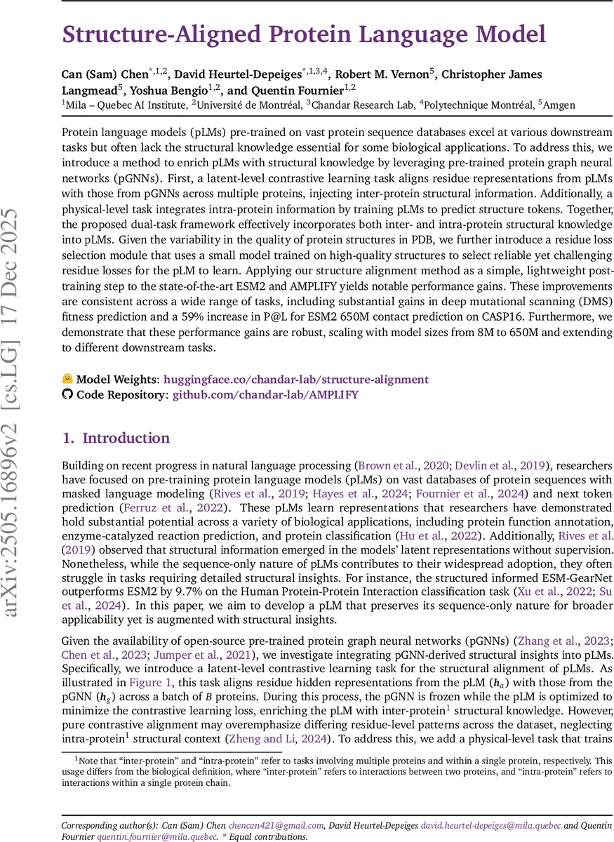Structure-Aligned Protein Language Model