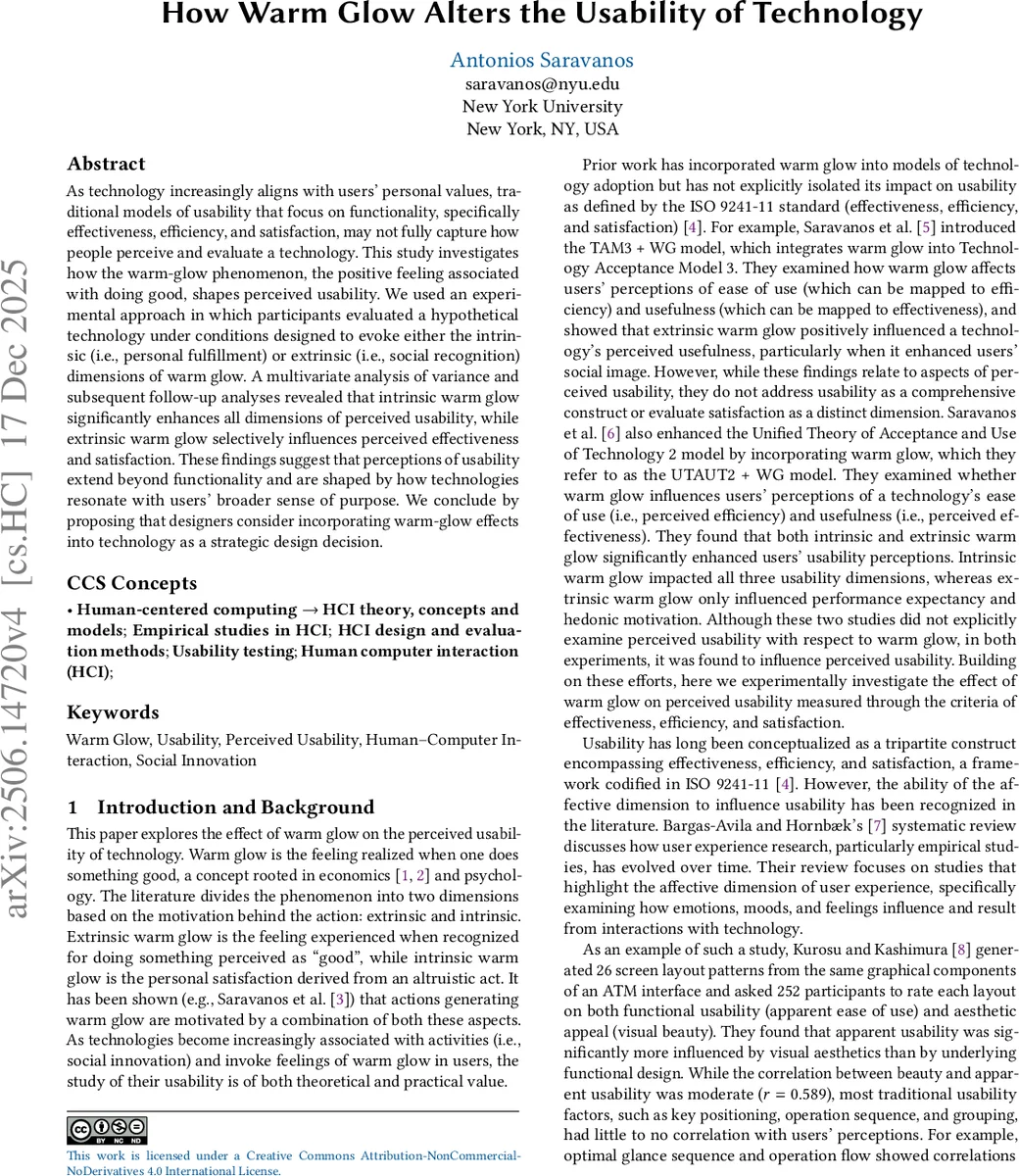 How Warm-Glow Alters the Usability of Technology