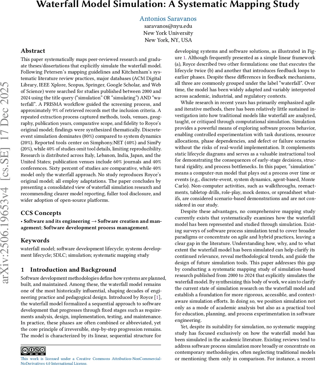 Waterfall Model Simulation: A Systematic Mapping Study