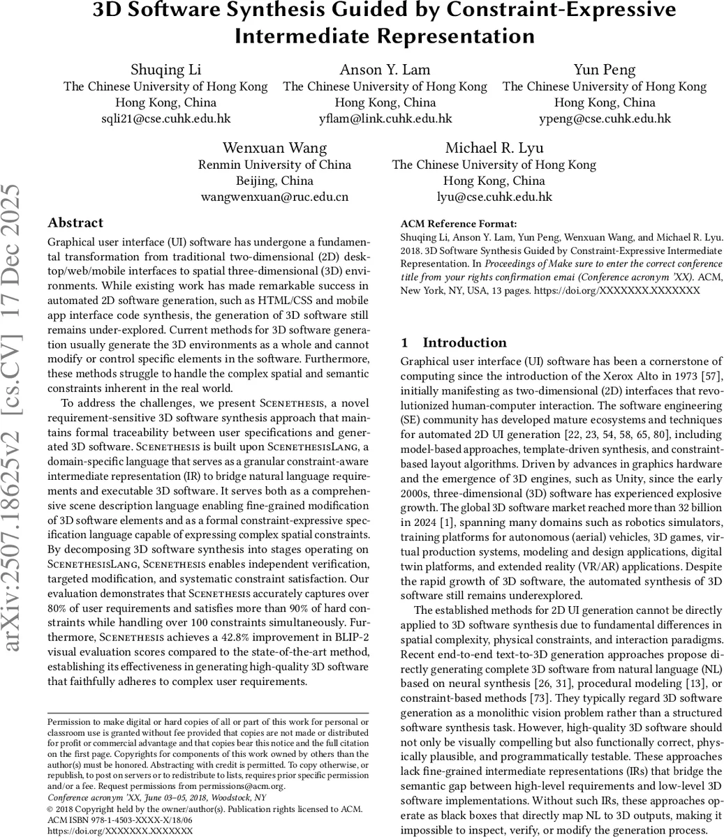3D Software Synthesis Guided by Constraint-Expressive Intermediate Representation