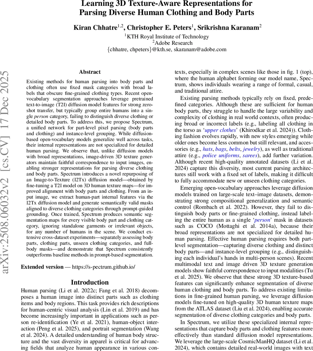 Learning 3D Texture-Aware Representations for Parsing Diverse Human Clothing and Body Parts