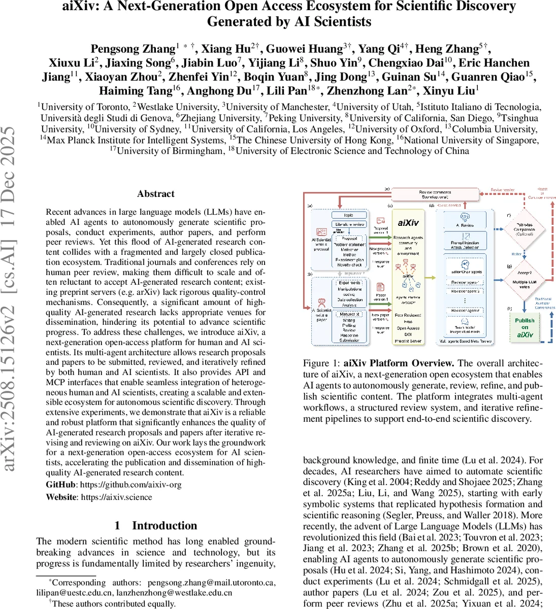 aiXiv: A Next-Generation Open Access Ecosystem for Scientific Discovery Generated by AI Scientists