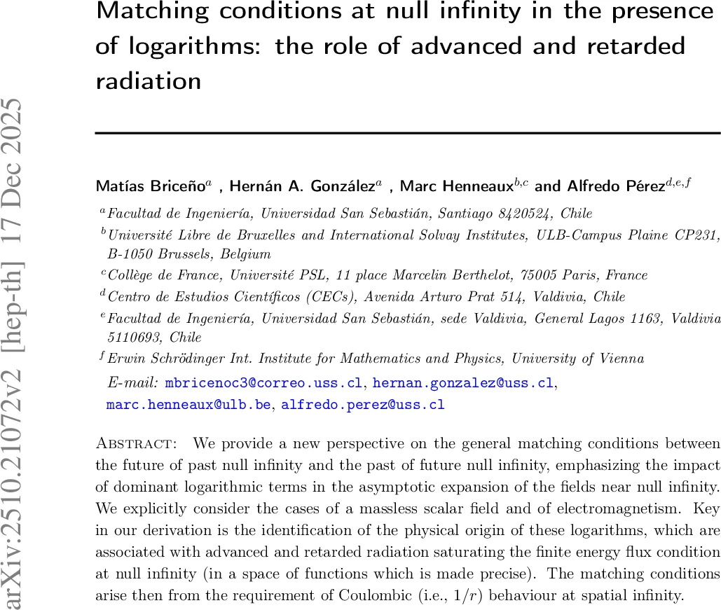 Matching conditions at null infinity in the presence of logarithms: the role of advanced and retarded radiation
