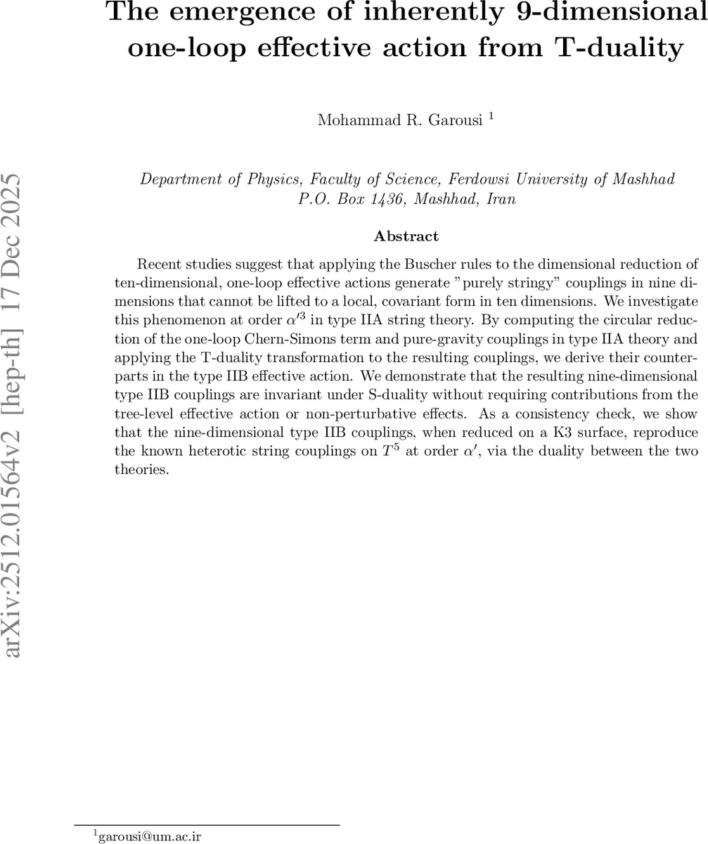 The emergence of inherently 9-dimensional one-loop effective action from T-duality