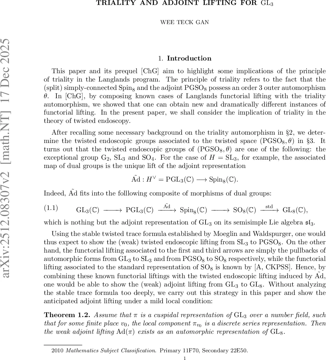 Triality and adjoint lifting for GL(3)
