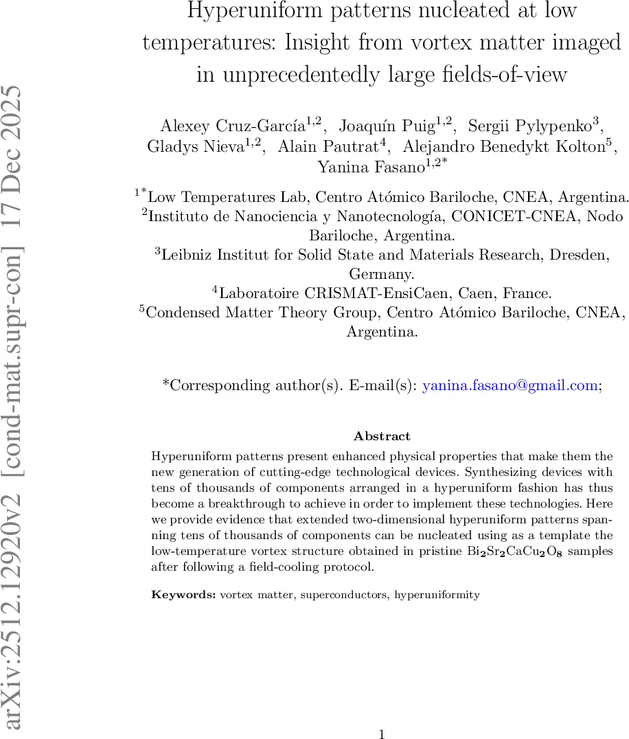 Hyperuniform patterns nucleated at low temperatures: Insight from vortex matter imaged in unprecedentedly large fields-of-view