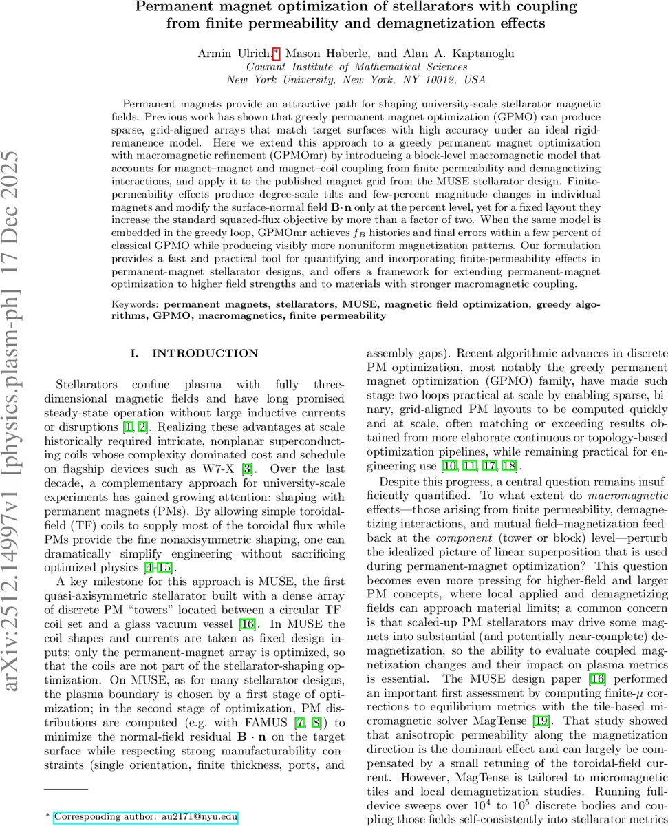 Permanent magnet optimization of stellarators with coupling from finite permeability and demagnetization effects