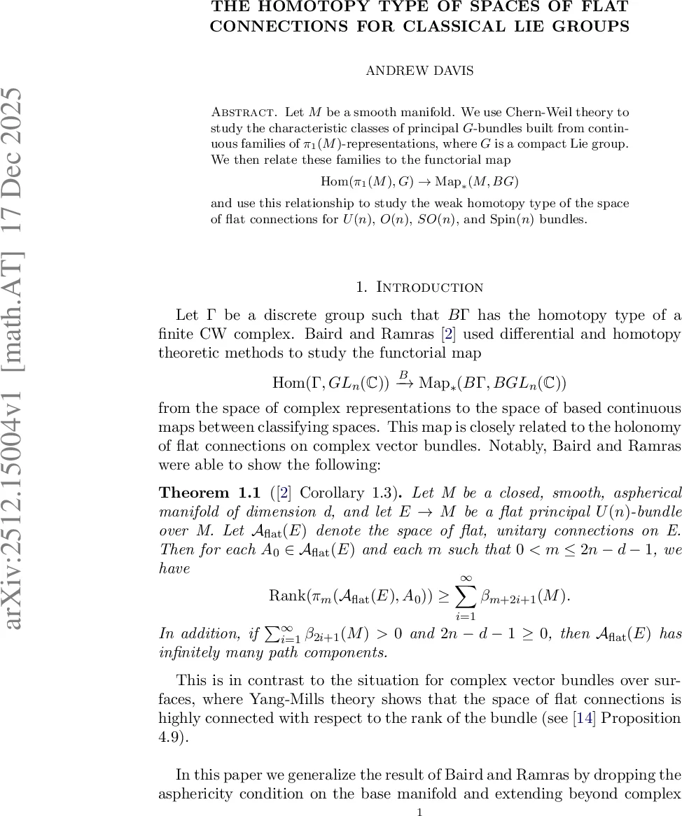The Homotopy Type of Spaces of Flat Connections for Classical Lie Groups